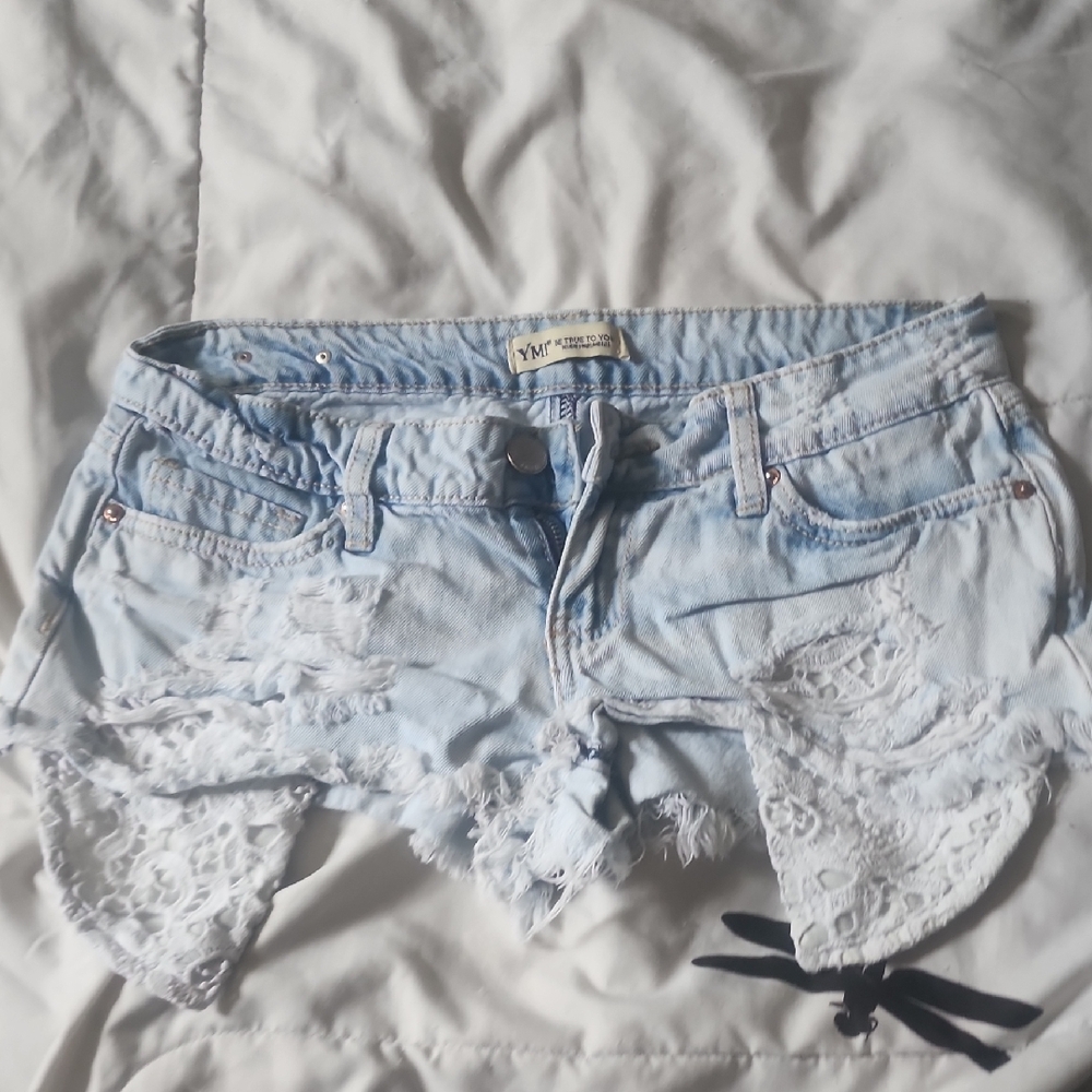 YMI Blue Distressed Jean Shorts Trendy Frayed Hem